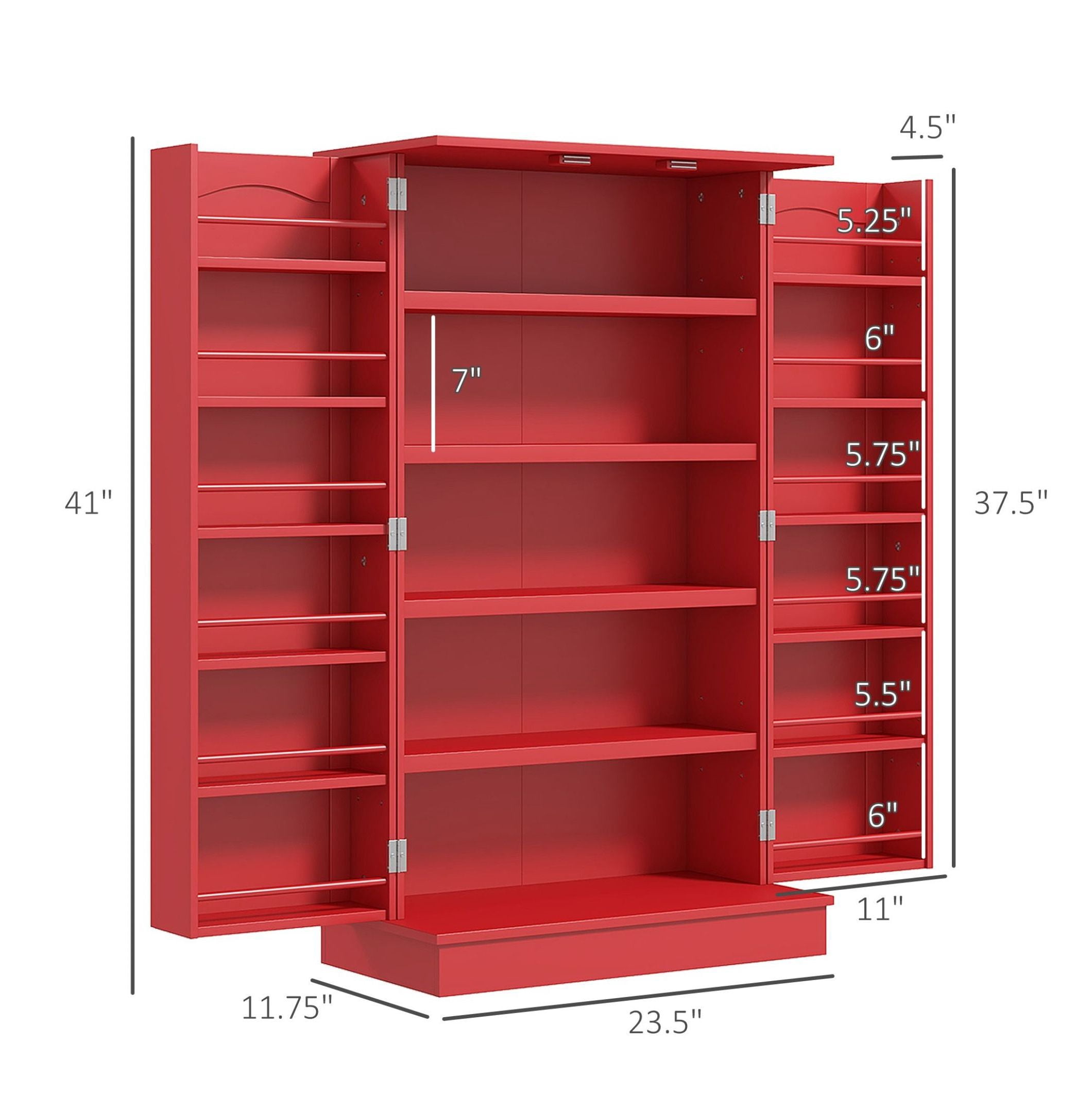 Kitchen Sideboard Cabinet, 40.9" Freestanding Pantry Storage, Red Finish, 5-Tier Shelves, Double Door Kitchen Organizer for Dining Room