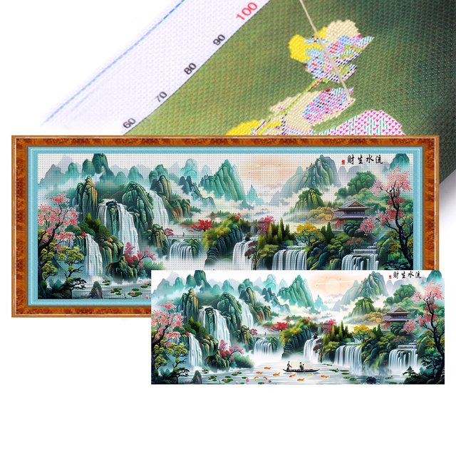 Hilo Algodón Ecológico Bordado Punto Cruz Con Paisaje Impreso 11CT 150x61cm