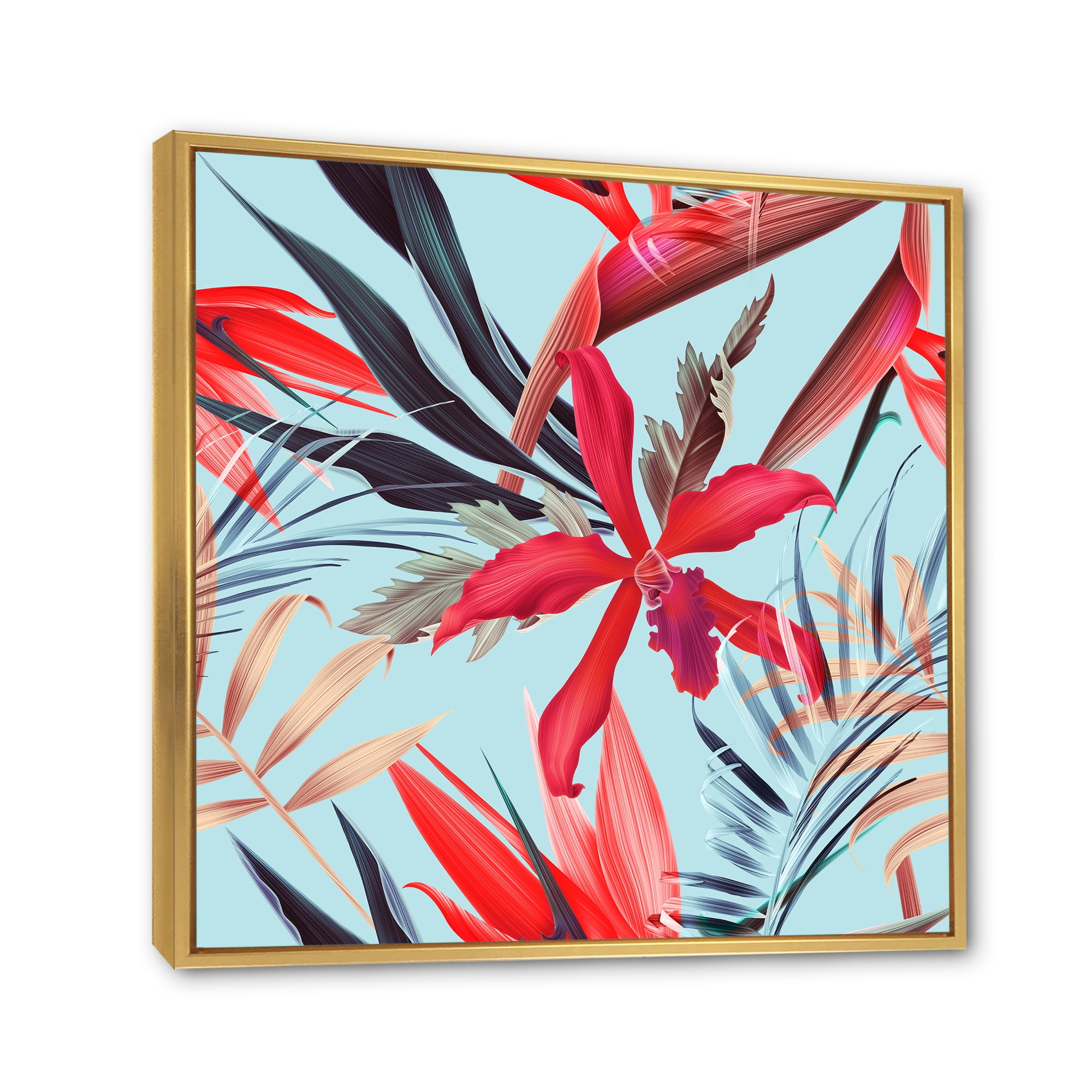 Designart 'VIntage Tropical Flowers IV' Traditional Framed Canvas Wall Art Print