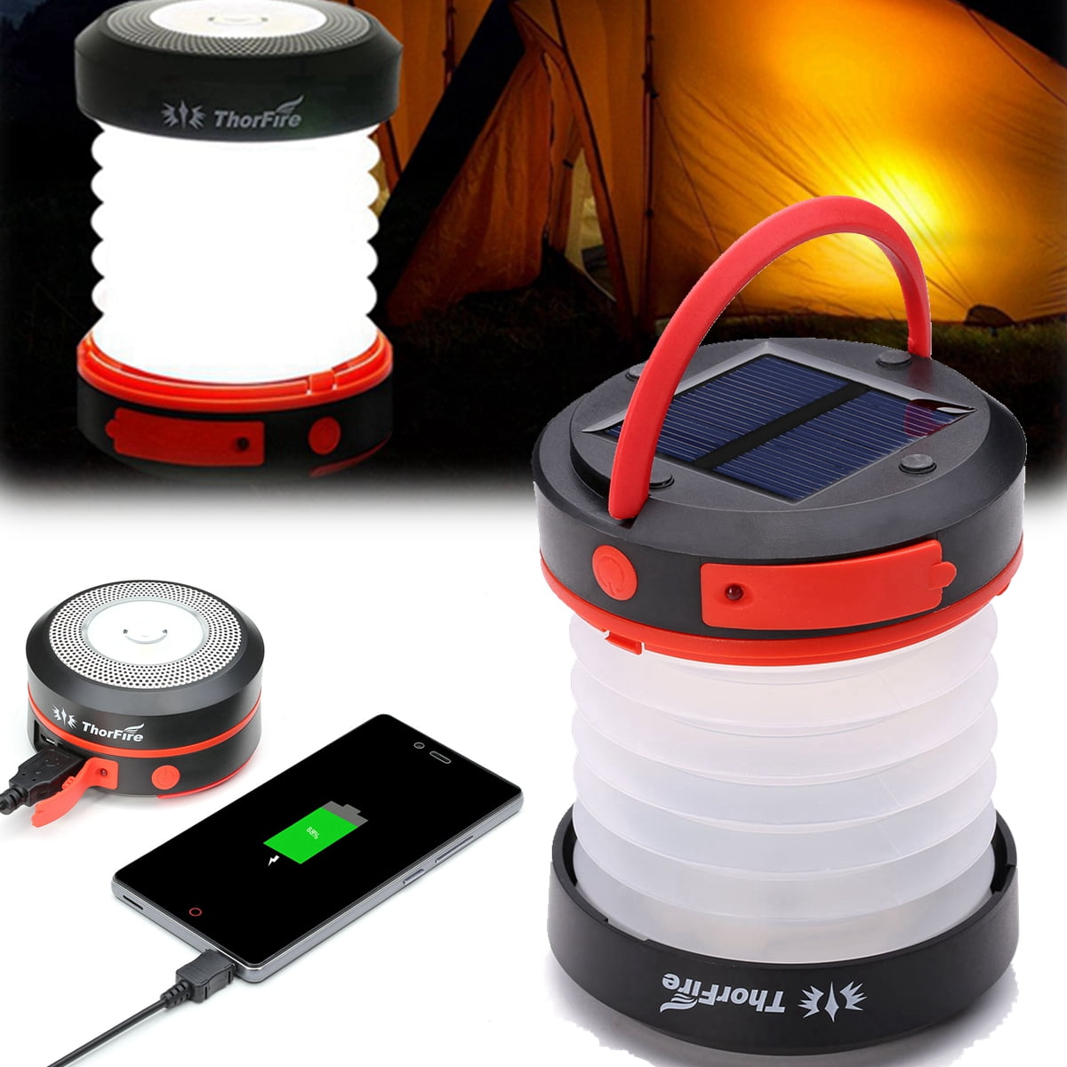Solar Powered Lantern,ThorFire Collapsible Rechargeable Battery