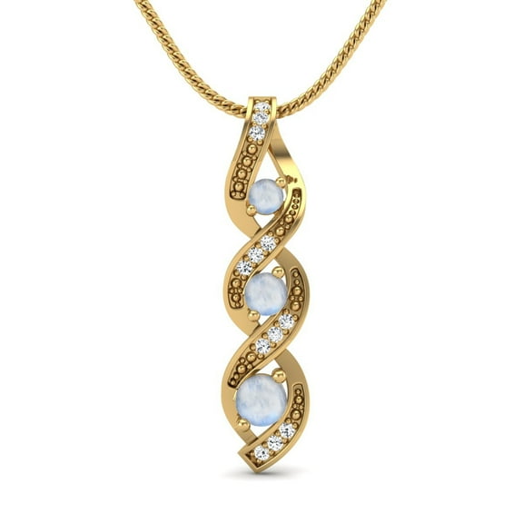 0.43 Cts Round Moonstone Wrapped Three Stone 925 Sterling Silver Gold Vermeil Women Spiral Wedding Necklace