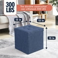 thumbnail image 5 of Ornavo Home Foldable Tufted Linen Storage Ottoman Square Cube Storage Ottoman Foot Rest Stool/Seat with Table Top Lid, Coffee Table Ottoman - 15" x 15" x 15", 5 of 6