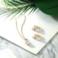 thumbnail image 4 of Gem Stone King 18K Yellow Gold Plated Silver Pink Sapphire Pendant and Earrings Jewelry Set with Moissanite (6.45 Cttw), 4 of 5