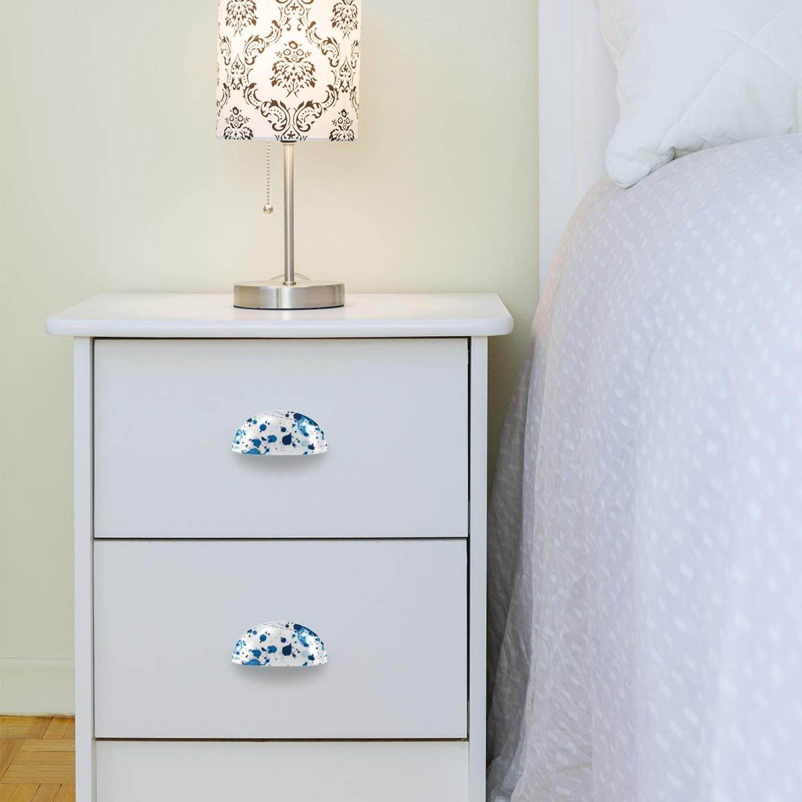 PhooArto 6 Pcs Cup Drawer Pulls, Blue Ink Splatter Dots Pattern Shell Shape Handles Cabinet Knobs for Dresser Cupboard Closet Wardrobe with Screws