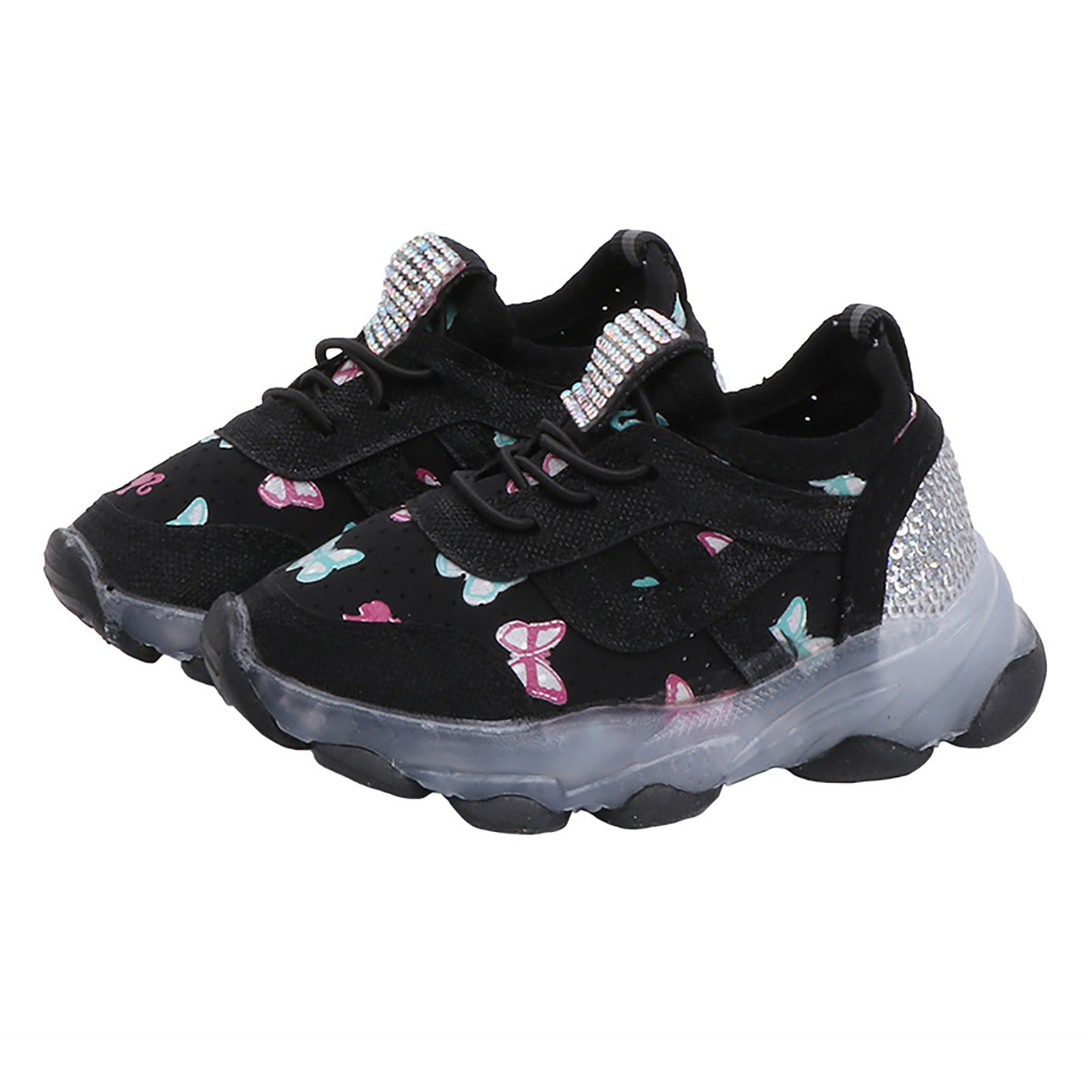 Big Kids Sneakers Clearance Children s Sneakers Butterfly Print LED Light Shoes Daddy Shoes Lacing Breathable Soft Soles Black 5.5 6Years