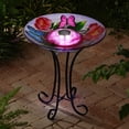 thumbnail image 3 of SOLAR LED FLORAL GLASS BIRD BATH WITH STAND - BUTTERFLIES & PEONIES, 3 of 3