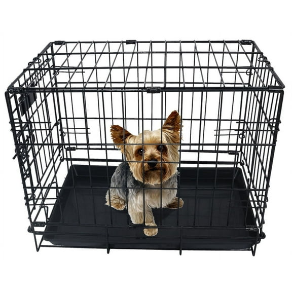 Elevon Foldable Double Door Dog Crate with Leak-Proof Tray, 18-Inch