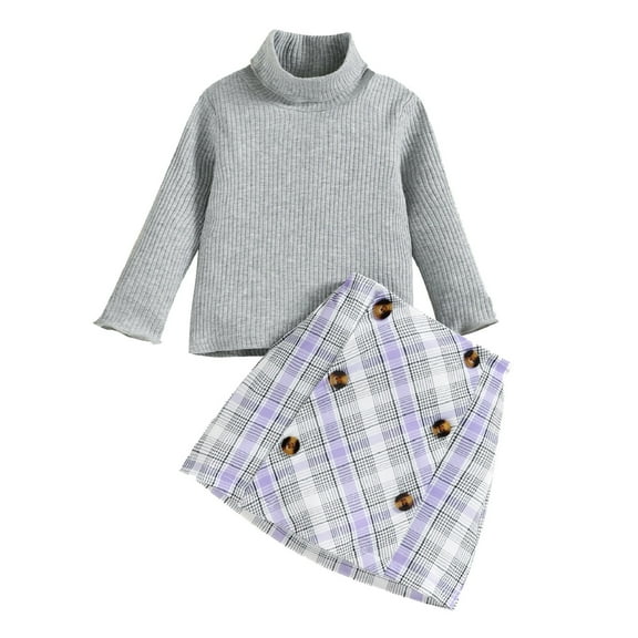 Sngxgn Toddler Girl Fall Winter Clothes Turtleneck Puff Sleeve Tops and Skirt Set Kids Fashion Outfits(Grey,80)