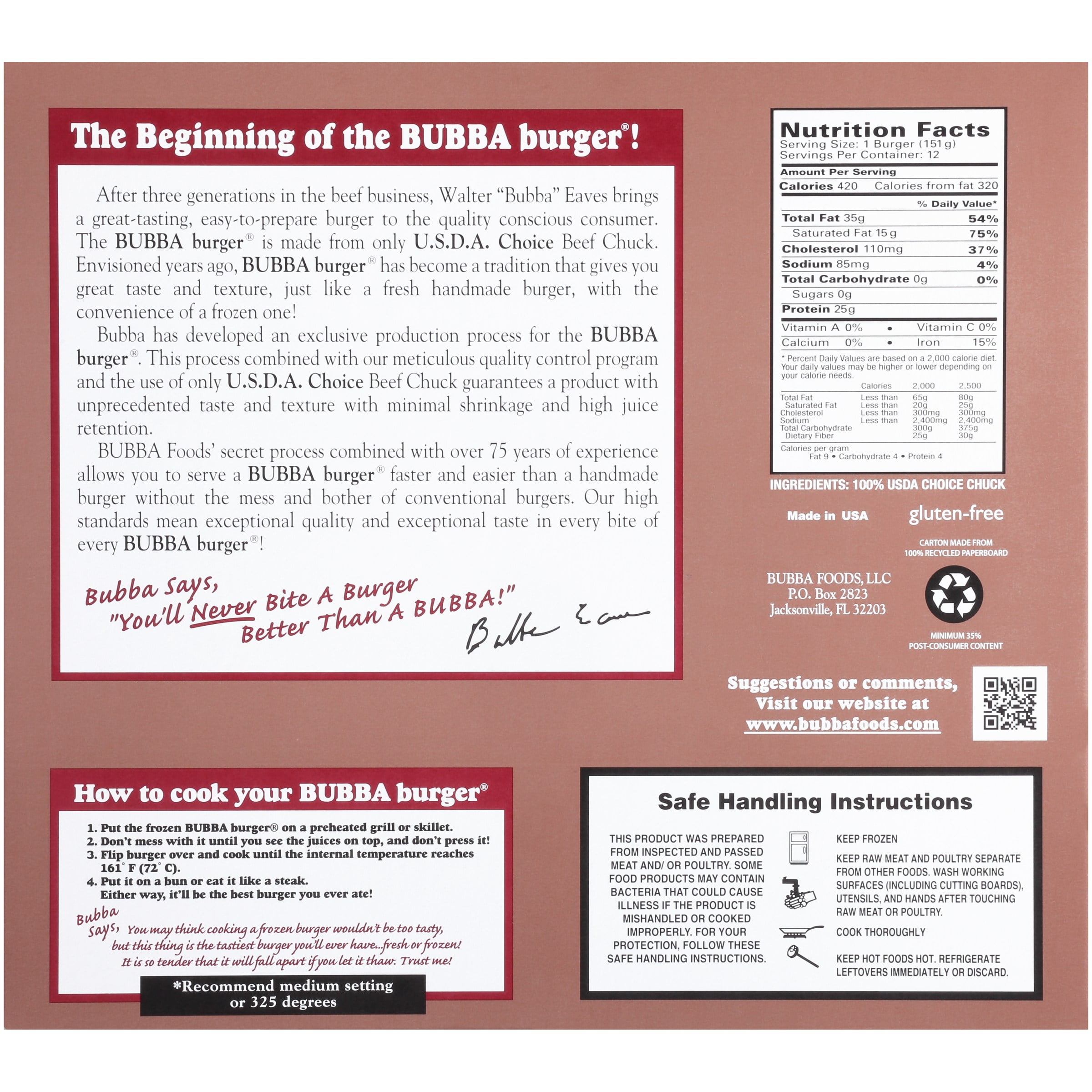 Bubba Burger Original 4lb Walmartcom