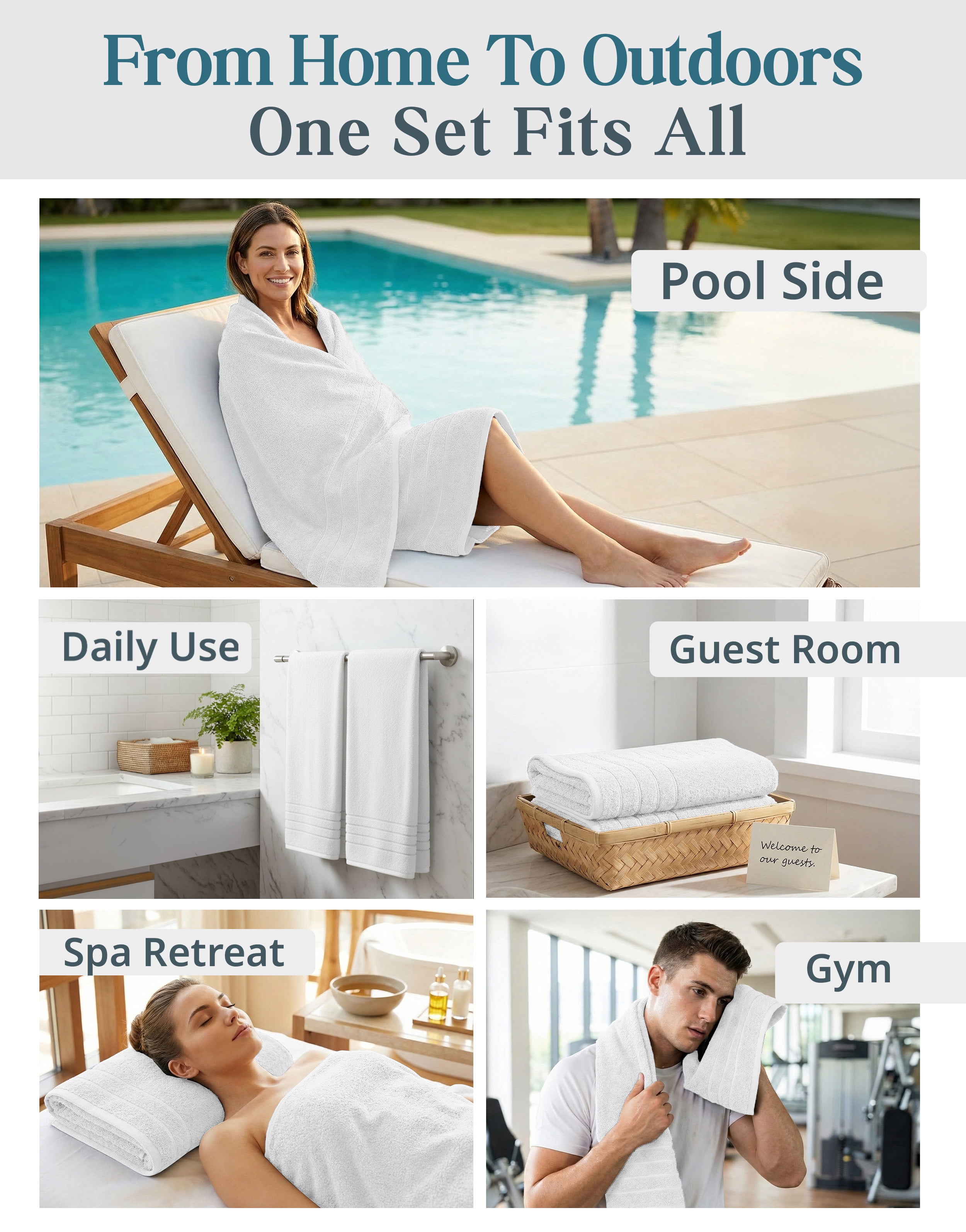 Casa Platino Bath Sheet 2 Pack - Soft Cotton Bath Sheet Towels, Quick Dry & Oversized, Perfect for Spa-Like Comfort - White