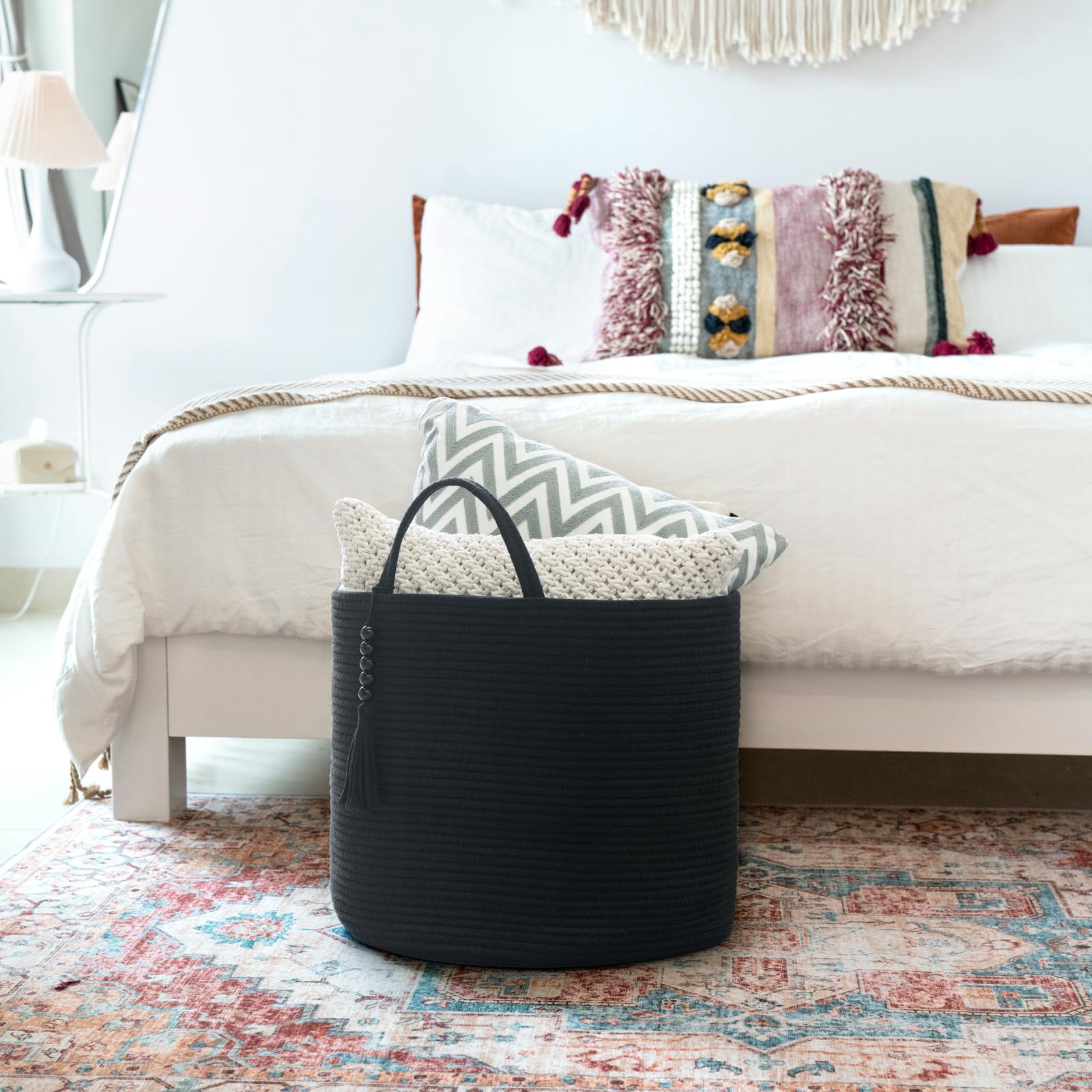 Woven Storage Basket 16" W × 13.8"L Black Decorative Organizer