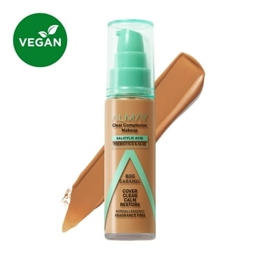 Almay Clear Complexion Foundation Makeup, Hypoallergenic, 800 Caramel, 1 fl oz