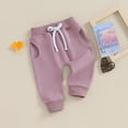 thumbnail image 3 of Douhoow Baby Boy Girl Sweatpants 0-3Y Solid Color Drawstring Elastic Jogger Pants Fall Winter Trousers, 3 of 9