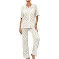 thumbnail image 2 of pstuiky Womens Pajama Sets Summer Solid Color Breathable Pajama Sets with Pants Leisure Loose Fit Collared Short Sleeve Sleepwear Night Shirts for Women Sleepwear White S, 2 of 5