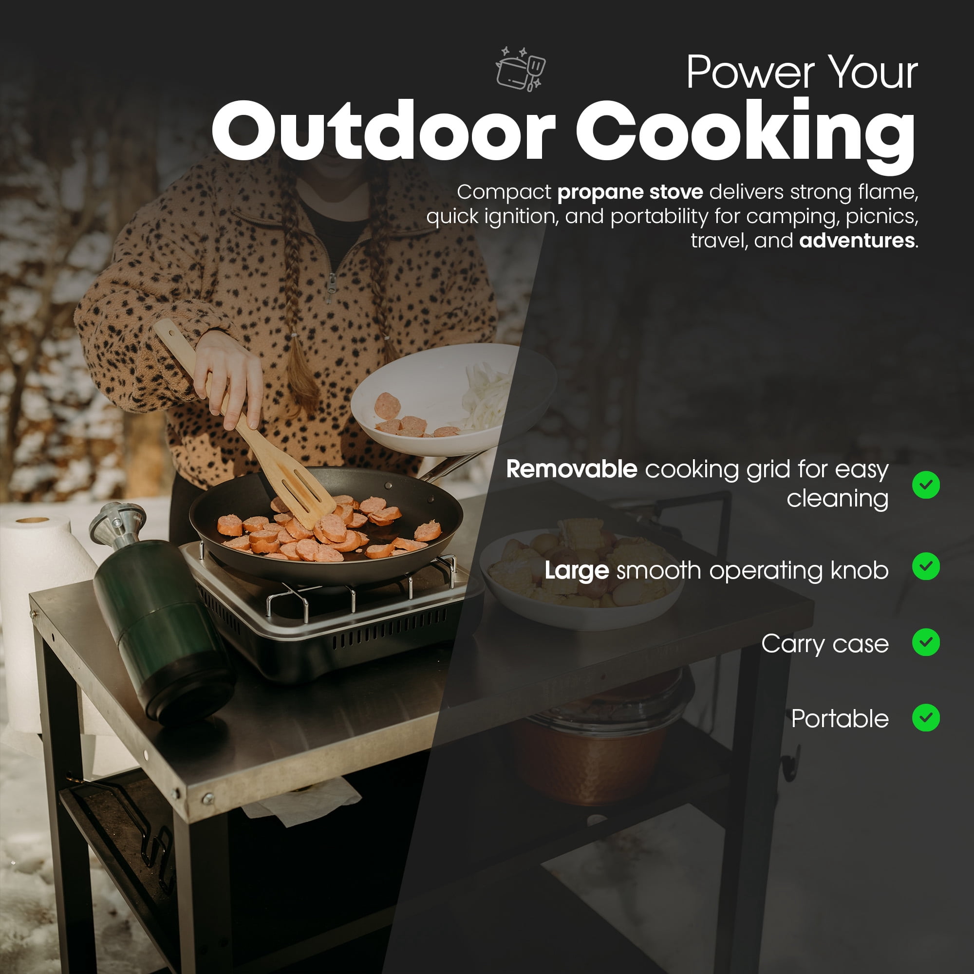 GasOne Single Propane Burner Camp Stove – 10,000BTU Portable Stove Propane Grill in Midnight Blue with Removable Cooking Grid – Large Easy to Use Knob – Carry Case Included