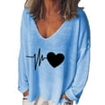 thumbnail image 2 of kayannuo Fall Clothes For Women Women Fashion Casual Print V-Neck Loose Long Sleeve T-shirt Top Blouse Pullover Blue, 2 of 6