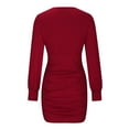 thumbnail image 6 of cfhntfmh Bodycon Dresses for Women V Neck Cocktail Dress Fall Fashion Long Sleeve Ruched Party Evening Mini Dress, 6 of 6