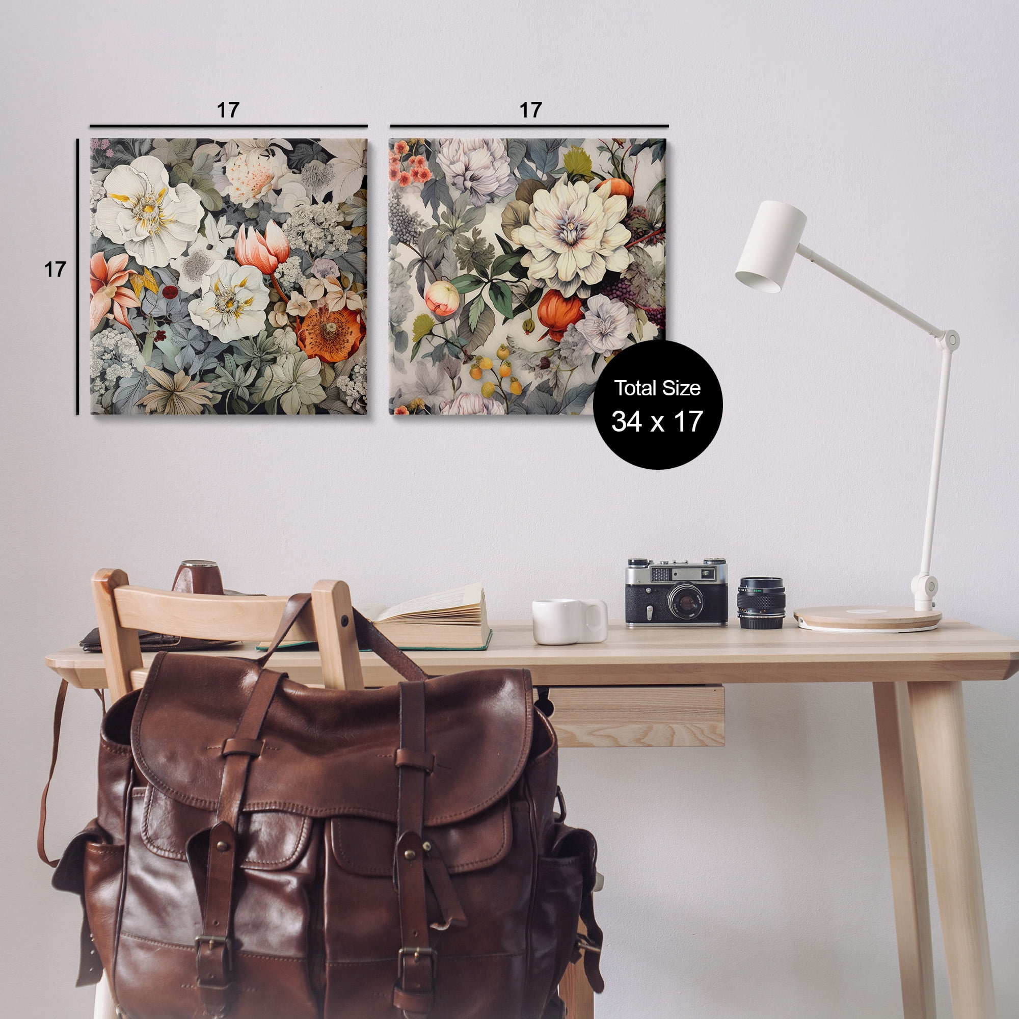 Stupell Industries Vintage Blooms Arrangement Botanical & Floral Painting Gallery Wrapped Canvas Art Print Wall Art, 17 x 17, Set of 2