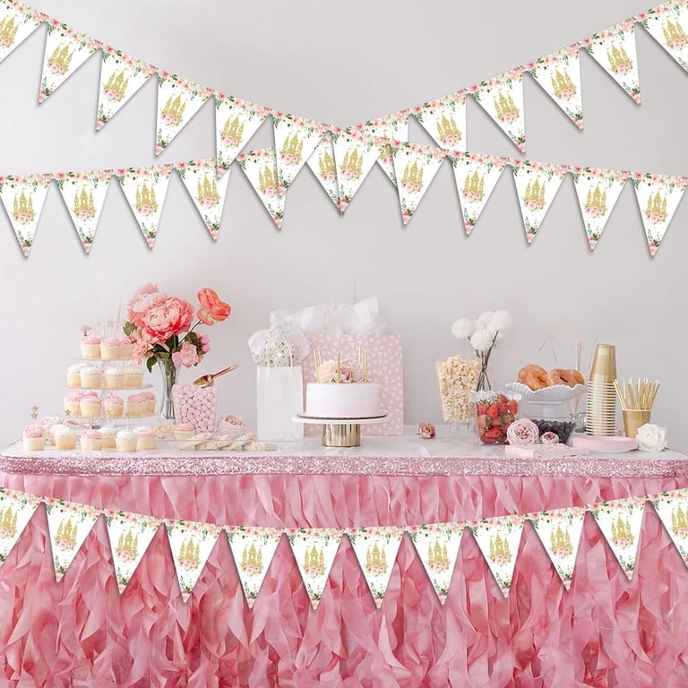 Princess First Birthday Photo Banner Decorations - Newborn To 12 Months Castle Theme