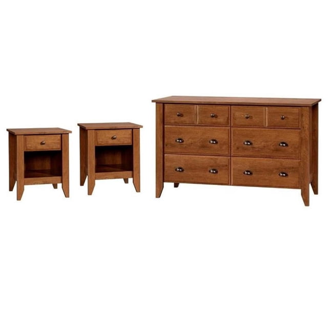 Ensemble de Chambre 3 Pcs avec Commode et 2 Tables de Nuit en Chêne Huilé
