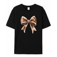 thumbnail image 5 of T Shirts for Women Short Sleeve Cotton Crewneck T-Shirt, Brown White Decorative Bow Tee Tops Casual Basic T-Shirts, XS-5XL Black XS, 5 of 7