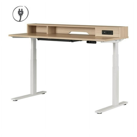UPC: 0066311086997 | Adjustable Height Standing Desk with Built In Power Bar-Soft Elm