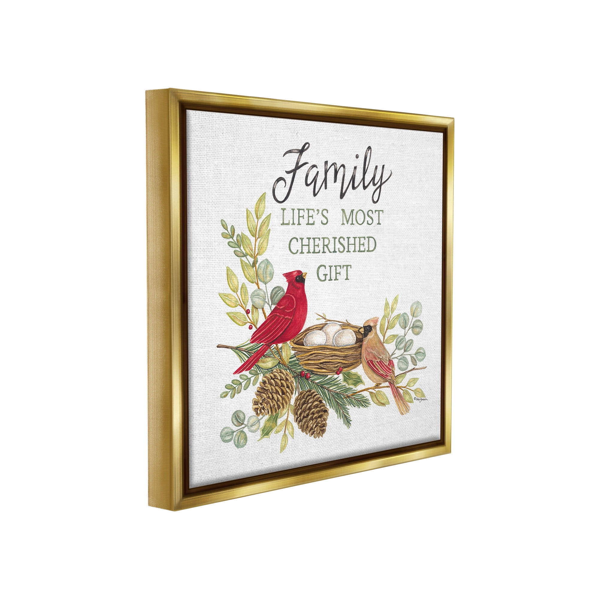 Stupell Industries Family Is Cherished Gift Animals & Insects Painting Gold Floater Framed Canvas Art Print Wall Art, 18 x 18