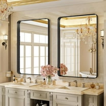 24x32 inch Black Deep Frame Wall Mirror, Modern Round Corner Bathroom Vanity Mirror for Bedroom Living Room