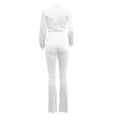 thumbnail image 4 of Diufon Spring Velour Set for Women Lapel Long Sleeve Zipper Cropped Outwear with Flared Pant Dressy Suits (Medium, White), 4 of 5