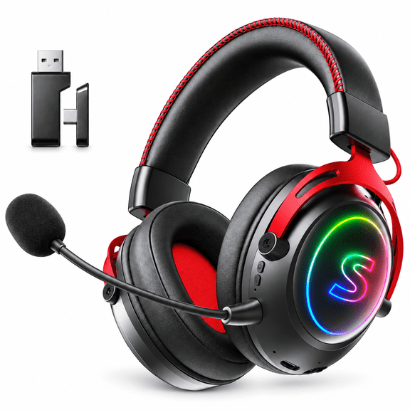 2.1GHz Wireless Gaming Headset for PS4/PS5/Xbox/Switch/PC, Bluetooth Over Ear Headphones with ENC Noise Cancelling Mic,7.0 Stereo Surround Sound, 30mm Drivers, RGB Light, 32H Battery Gaming Headphone