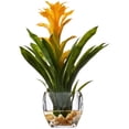 thumbnail image 4 of Nearly Natural 6897-YL Bromeliad with Glass Vase Arrangement, P, 4 of 6