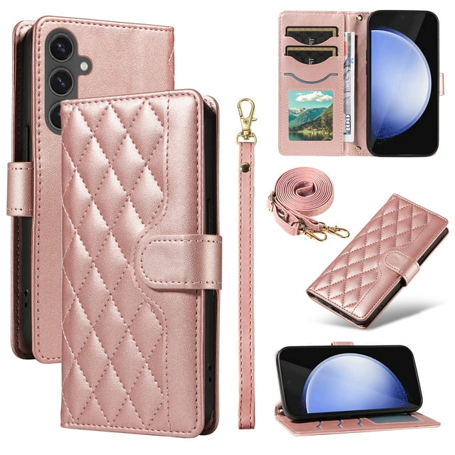 Samsung Galaxy S24 FE 5G Phone Case , Wallet Flip Cover Adjustable Crossbody Lanyard Magnetic Card Slots