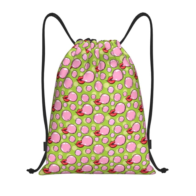 Xecao Lips blowing bubble gum Pattern Sports Drawstring Backpack - String Swim Gym Bag with Wet Proof Pocket for Women&Men-Medium