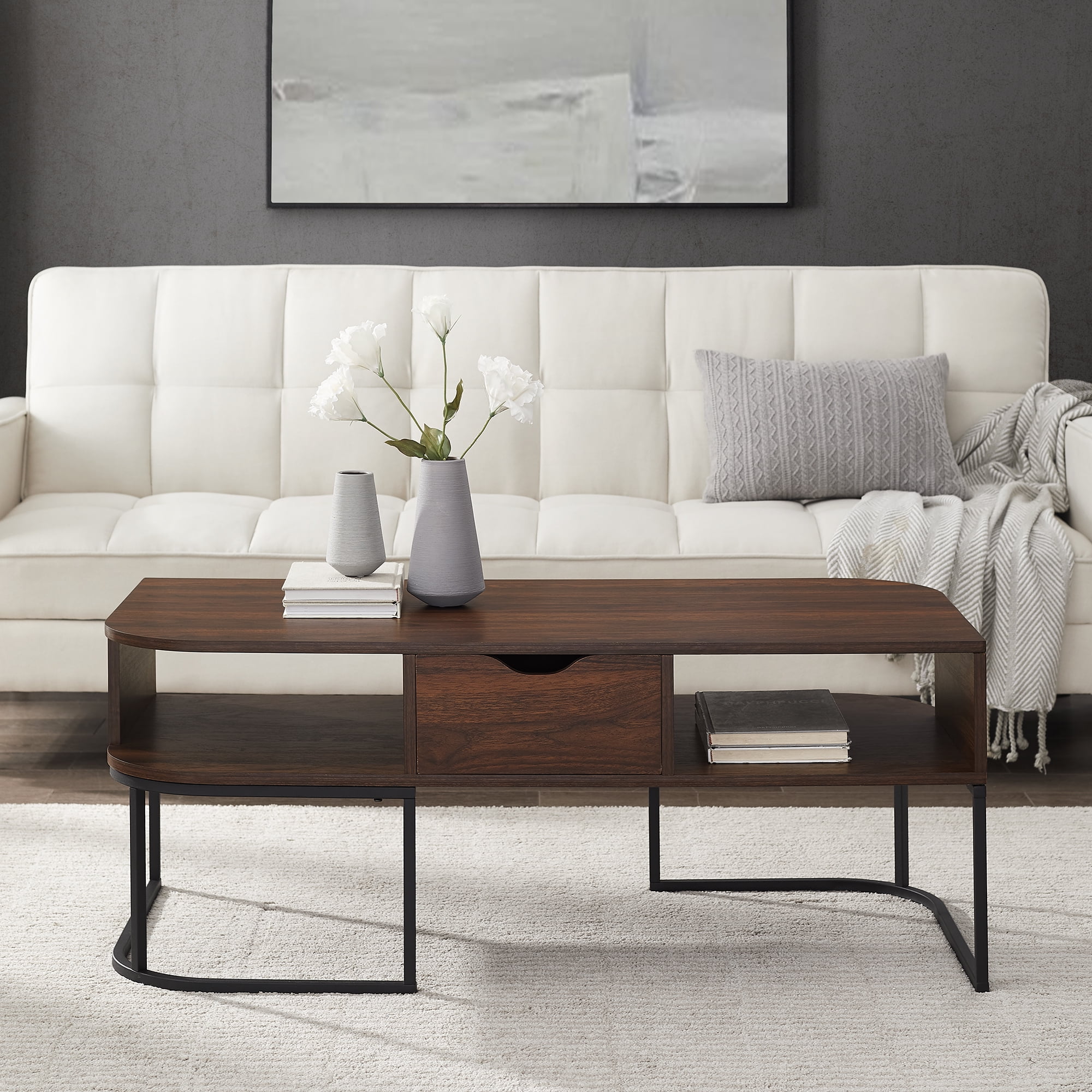Cimarron Modern Dark Walnut Coffee Table with Two-Way Drawer by Manor Park