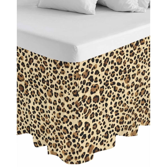Leopard Wrap Around Bed Skirts for Queen Bed 18" Drop, Bed Skirt with Adjustable Elastic Belt Dust Ruffle Bed Valance for Bedroom Hotel Luxury Brown Animals Art Modern Farmhouse Bed Frame Cover