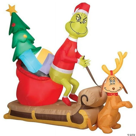 78 in. Airblown Grinch & Max with Sleigh Inflatable Christmas Outdoor Yard Decor