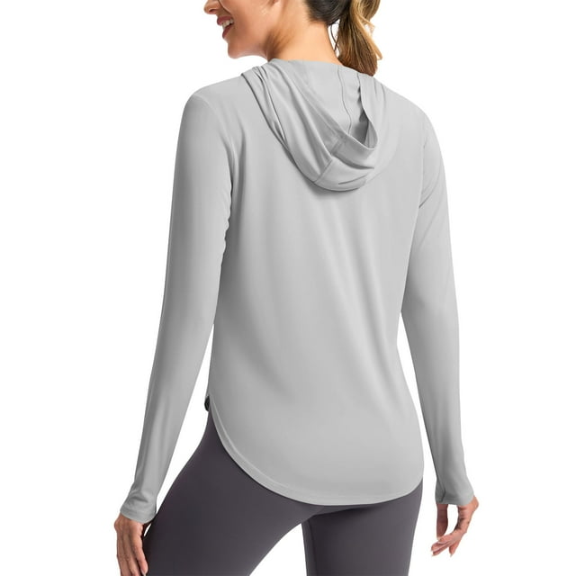 yoeyez Maillot Dermoprotecteur pour Femmes Upf 50+ Protection Uv Manches Longues Chandails d'Entraînement contre le Soleil Coupe Sèche Randonnée Natation Chandail Hauts d'Entraînement avec Poches Gris,2TG