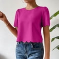 thumbnail image 2 of Timegard Womens Tops Crewneck Puff Short Sleeve Back Button Loose Cropped Casual Solid Color Tops Blouse, 2 of 7