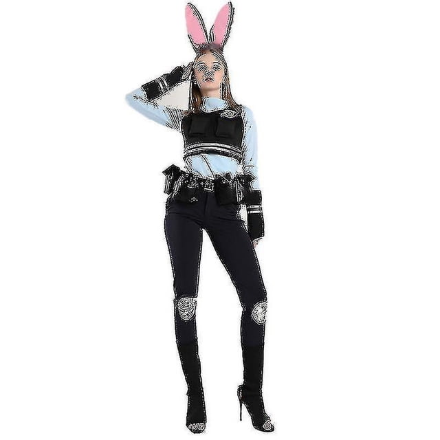 Disfraz de conejito oficial de policía Judy Hopps, conjunto completo de disfraces de Halloween, disfraz de carnaval para mujer-A