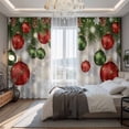 thumbnail image 2 of Red Green Balls Christmas Blackout Curtains for Bedroom/Living Room, Pinch Pleated Black Out Curtains, Xmas Pine Needle Snowflake Room Darkening Window Drapes with Hooks 2 Panels, 39"x70", 2 of 8