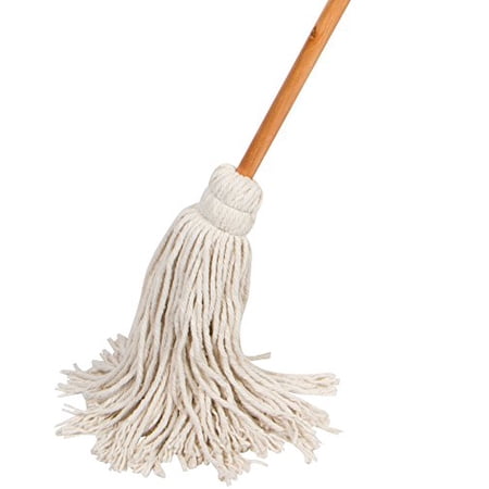 American Market Large Wet Deck Cotton Mop with Solid Wood Handle (11 Oz, White)