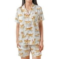 thumbnail image 2 of Lotusprinthandmade Golden Retriever Dog All-over Print Satin Short-Sleeve Pajamas Set (S), dog lover pajamas, cute dog print pajamas, 2 of 7