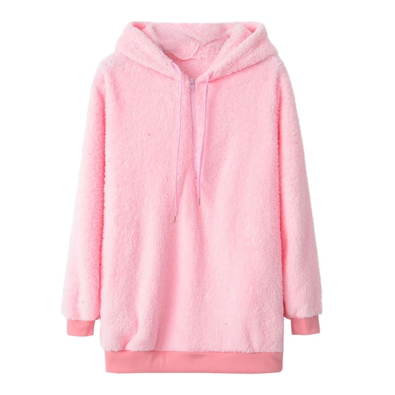 Ecqkame Fleece Hoodie For Women Autumn Winter Sweatshirts Women's Casual And Fashionable Color Long Sleeved Double-sided Velvet Hooded Sweater Pink M
