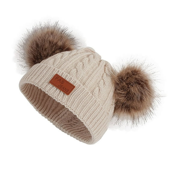 Xijirk Toddler Winter Hat Cozy Knitted Cap with Pompom Soft Warm Ski Beanie for Boys and Girls Cold Weather Stretchy Comfort Fit,Beige,One Size