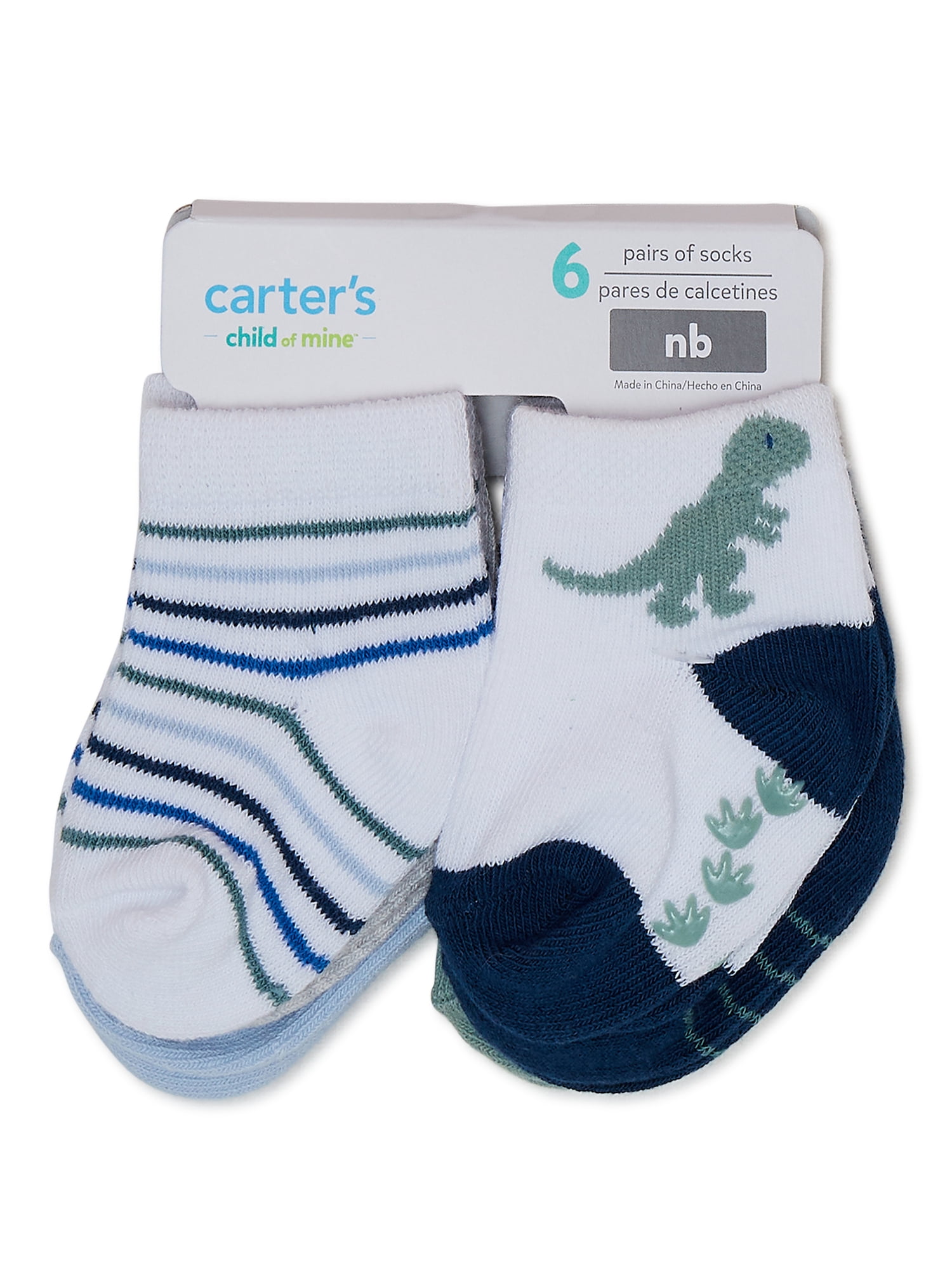 Carter's Child of Mine, Infant Baby Boy Dino Socks, 6 Pack, Size Newborn-6 Months
