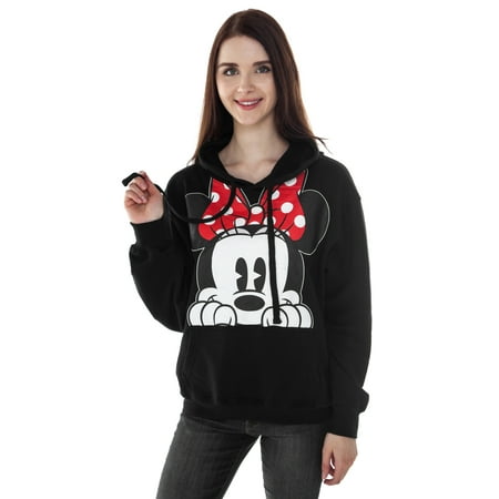 Women's Minnie Mouse Pullover Hoodie Sweatshirt Black Small