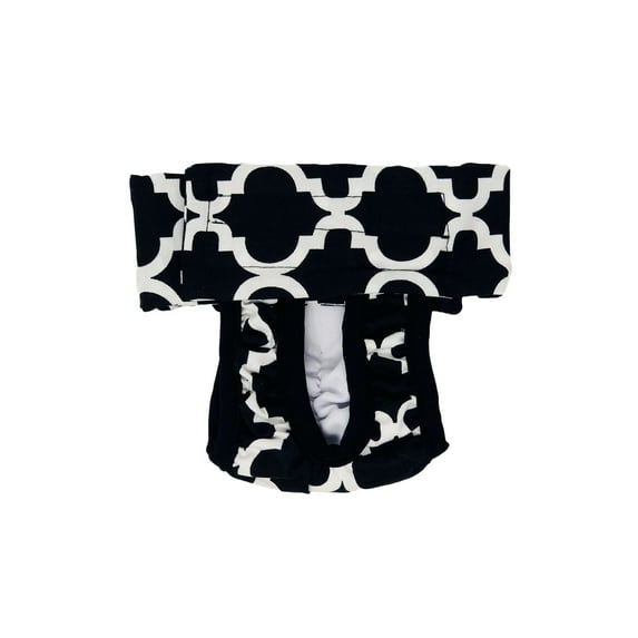 Barkertime White Quatrefoil on Black Washable Cat Diaper Pull-up - Made in USA