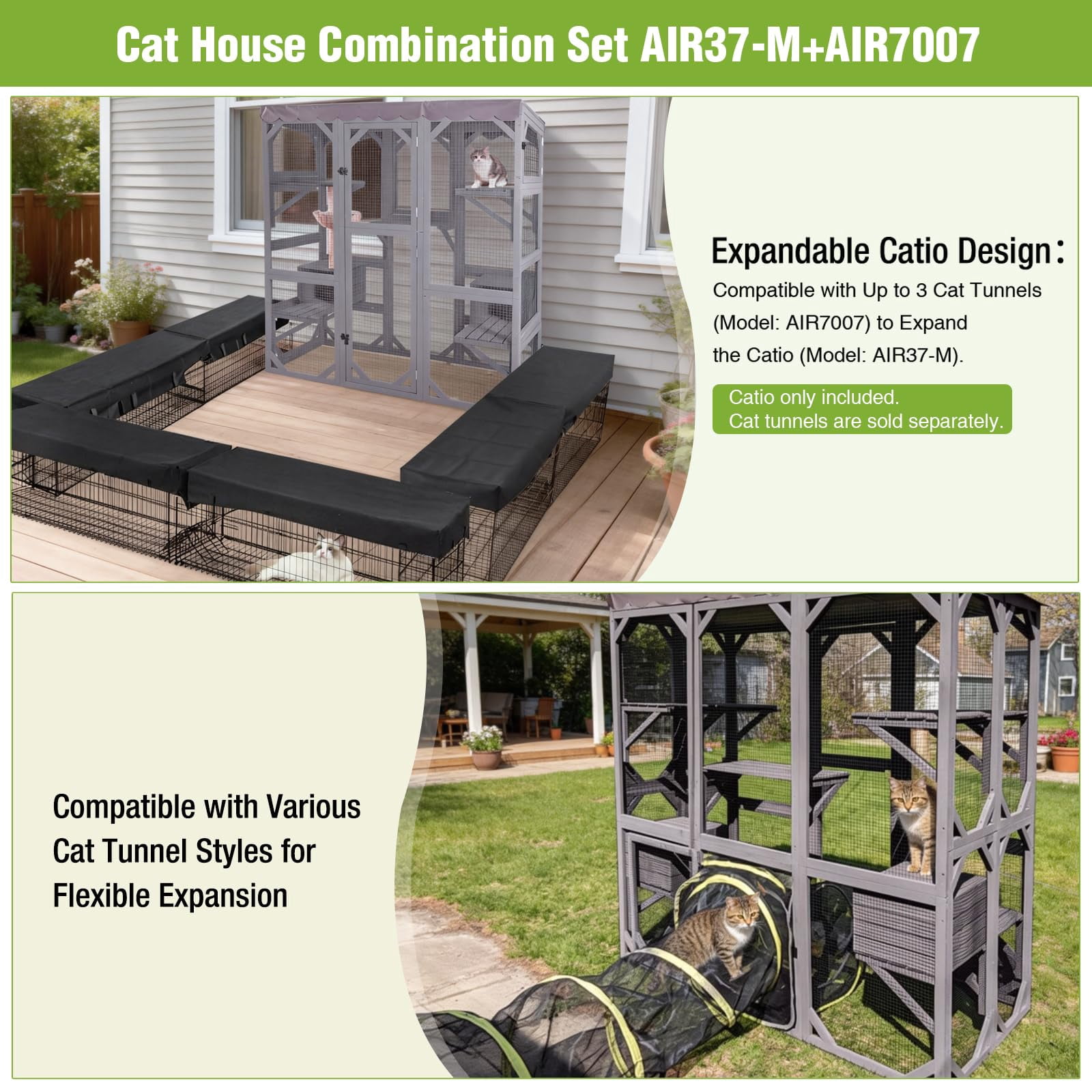 MEDEHOO Catio Outdoor Cat Enclosure - 70" Large Wooden Cat House with 5 Platforms, 2 Napping Boxes & Weatherproof Asphalt Roof, Walk-in Kitty Condo for Multiple Cats