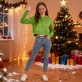 thumbnail image 5 of Zpanxa Girls Solid Color Cropped Pullover Hoodie Casual Short Length for Summer School Wear Green 9 Years, 5 of 8