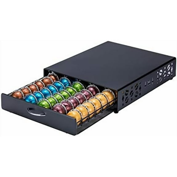 Nespresso Pod Holder Vertuo pod Storage Drawer Black Metal Coffee Pod Holder for Vertuoline Capsule Orgainzer 50 Pods